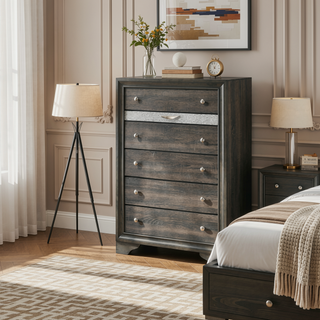 Sunvega Naima Gray Finish Chest with Jewelry Organizer and Five Drawers