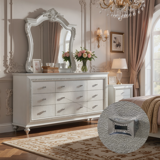Sunvega Champagne Finish Nightstand with Crystal Accents and Felt-Lined Drawers