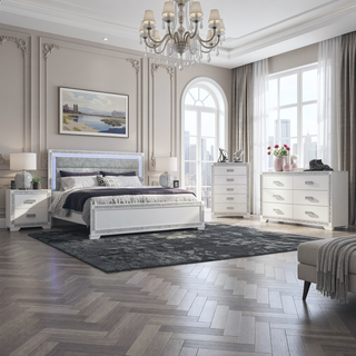 Sunvega White Nightstand with Integrated Speaker Cooler Insert and Glitter Detailing