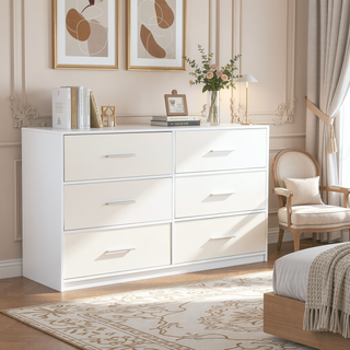 Sunvega Sturdy MDF Frame Dresser with Six Spacious Fabric Drawers