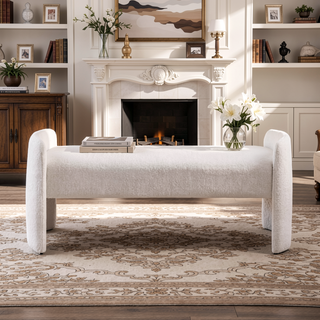 Sunvega Ivory Velvet Upholstered Accent Bench with Foam-Padded Seat and Leveling Legs