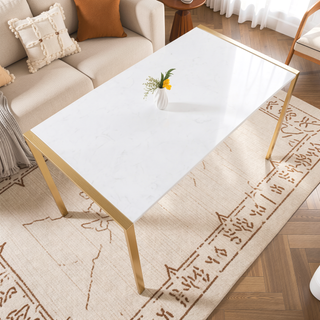 Sunvega Gold Metal and White Marble Top Fuji Modern Glam Dining Table