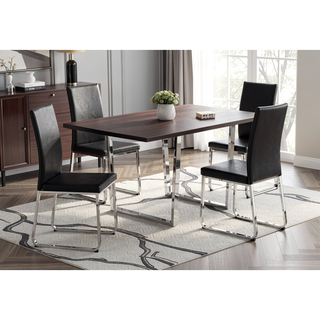 Sunvega Modern Dining Table with Brown Laminate Top and Chrome Metal Legs