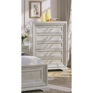 Sunvega Antique White Finish Wooden Nightstand with Two Drawers and Bar Handles