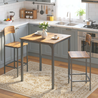 Sunvega Industrial 3-Piece Pub Table and Chairs Set with Stools for Small Spaces