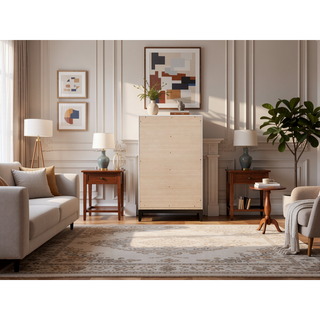 Sunvega White Laminate Nightstand with Wood Grain Detailing and Two Spacious Drawers