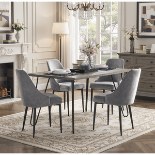 Sunvega Modern Light Gray Wooden Top Black Metal Legs Dining Table for 6