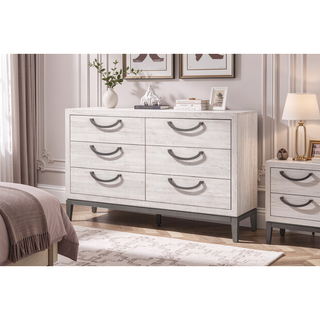 Sunvega Contemporary Sleek Beige White Finish Nightstand with Two Drawer Storage