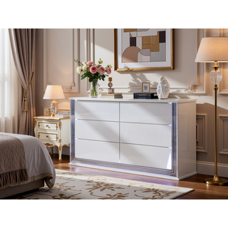 Sunvega Modern White LED Nightstand With Sleek High Gloss Finish