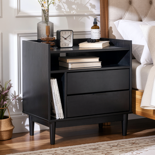 Sunvega Mid-Century Modern Solid Wood 2-Drawer Nightstand with Tray Top