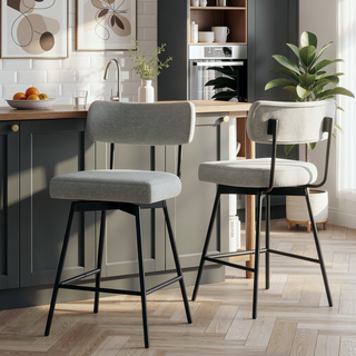 Sunvega Light Grey Fabric Upholstered Swivel Counter Height Stool Set of 2