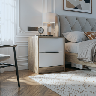 Sunvega Light Gray Two Drawer Nightstand with Metal Handle for Bedroom