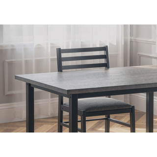 Sunvega 5-Piece Black Metal Dining Set with Grey Laminate Tabletop and Fabric Chairs
