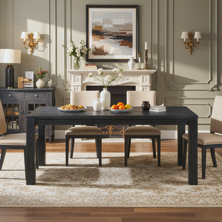 Sunvega Antique Black Finish Transitional Wooden Dining Table for Kitchen Seating 6