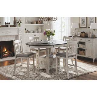 Sunvega Antique White and Rosy Brown Finish Counter Height Dining Table with Extension Leaf