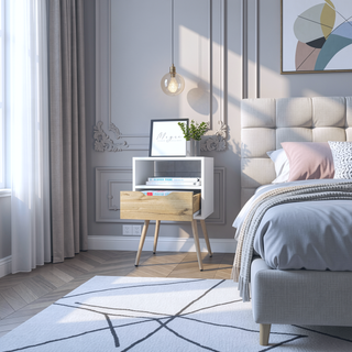 Sunvega Modern Nightstand with Drawer and Shelf for Bedroom or Living Room
