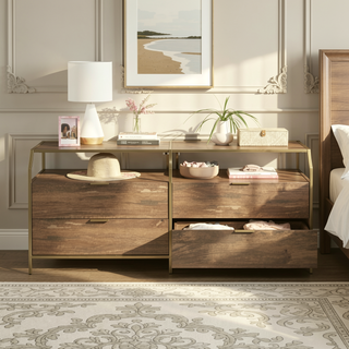 Sunvega European-Inspired Dresser with Four Drawers and Glass Top for Living Areas