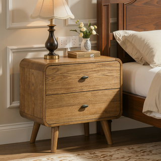 Sunvega Light Ash Two-Drawer Nightstand with Felt Lining and USB Charging Ports