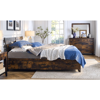 Sunvega Rustic Oak and Black Frame 6-Drawer Dresser with Metal Glide Drawers