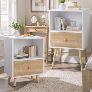 Sunvega Modern White Bedside Cupboard with Drawer and Shelf for Storage