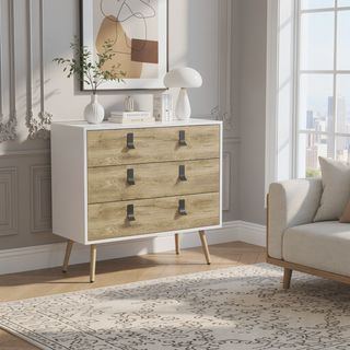 Sunvega Modern 3-Drawer Dresser with Sleek Metal Handles and Spacious Storage
