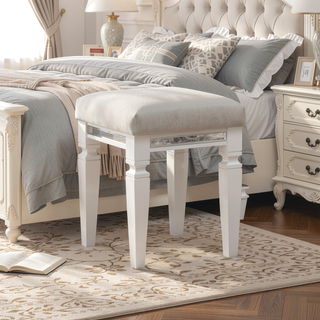 Sunvega Modern Glam Silver Finish Tufted Faux Leather Vanity Stool with Foam Cushion