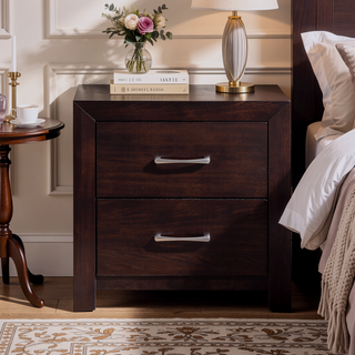 Sunvega Dark Gray Finish Nightstand with Chrome Tone Handles for Bedroom
