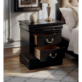 Sunvega Sleek Black Nightstand with Two Spacious Drawers and Brushed Nickel Handles
