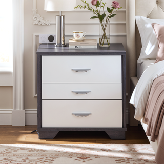 Sunvega Contemporary Eloy White and Black Finish Accent Night Table with 3 Drawers