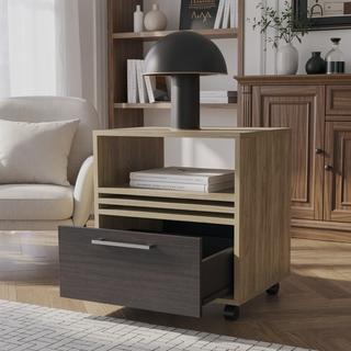 Sunvega Natural Oak Nightstand with Drawer and Open Shelf for Storage