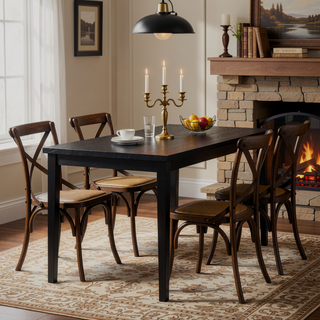 Sunvega Black Finish Dining Table with Wooden Top for 4 Seats