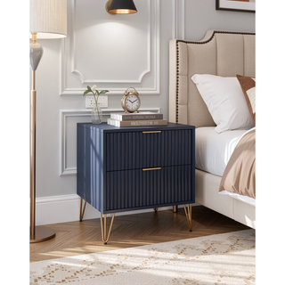 Sunvega Modern Glam Nightstand with Gold Metal Handles and Splayed Legs for Bedroom