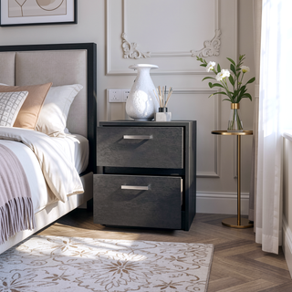 Sunvega Myrtle Nightstand with Two Large Drawers and Metal Handles