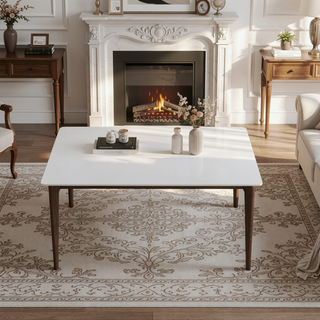 Sunvega Lindsey Mid-Century Modern Solid Wood Dining Table with White Top and Walnut Legs