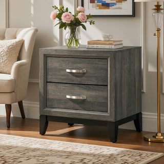 Sunvega Valdemar Brown Fabric and Weathered Gray Finish Queen Size Bed