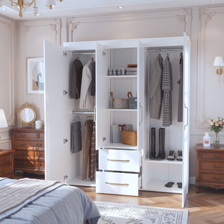 Sunvega White 2-Door Armoire with Hanging Rods Shelves and Drawers for Bedroom