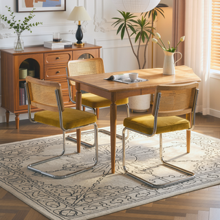 Sunvega Mid Century Modern Dining Chairs Set of 2 with Velvet Upholstery and Natural Rattan Back
