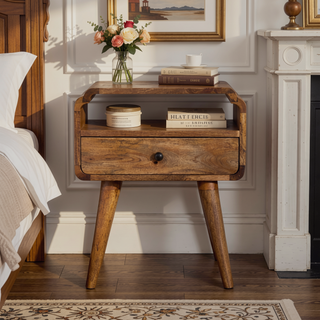 Sunvega Solid Mango Wood Nightstand with Drawer and Shelf in Oak-ish Brown