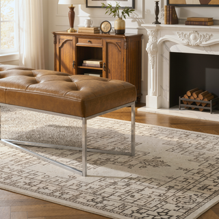 Sunvega Harper Tan Leather Bench with Padded Seat and Teak Wood Frame