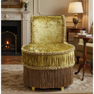 Sunvega Gold Vanity Stool with Opulent Rococo Style and Button Tufted Back