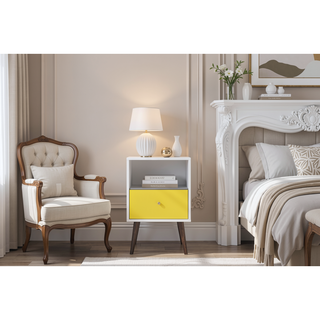 Sunvega Modern Nightstand with Drawer and Cubby for Bedroom or Living Room