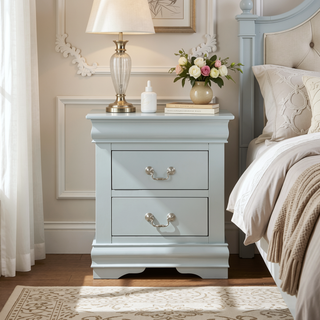 Sunvega Classic Traditional Black Finish 2-Drawers Nightstand with Metal Handle