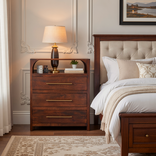 Sunvega Solid Mango Wood 3 Drawer Chest with Arched Edge and Natural Finish