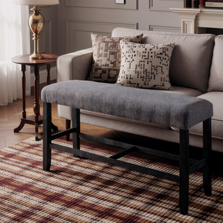Sunvega Weathered Espresso Finish Wooden Frame Upholstered Padded Seat and Apron Bench
