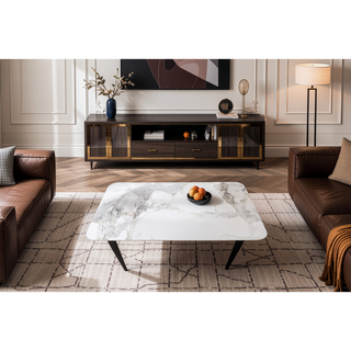 Sunvega Luxury Sintered Stone Dining Table with Metal Legs for Family Gatherings