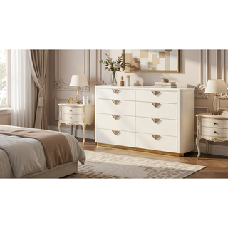 Sunvega Modern Style Wood Dresser with Gold Accents and Six Spacious Drawers