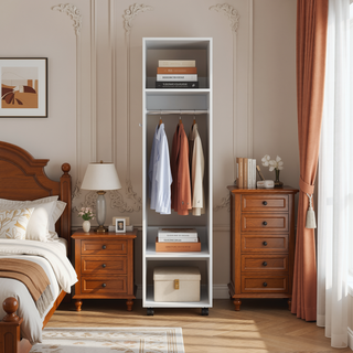 Sunvega 63 Inch Tall Wardrobe with Mirror Three Shelves and Hanging Rod
