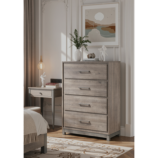 Sunvega Contemporary Gray Oak Finish 4-Drawer Storage Chest with Metal Hand Pull