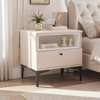 Sunvega Modern Light Oak Nightstand with Drawer and Shelf for Bedroom