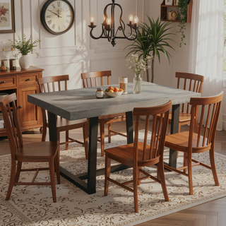 Sunvega Solid Pine Wood Distressed Dining Table with Painted Legs for Farmhouse Kitchen